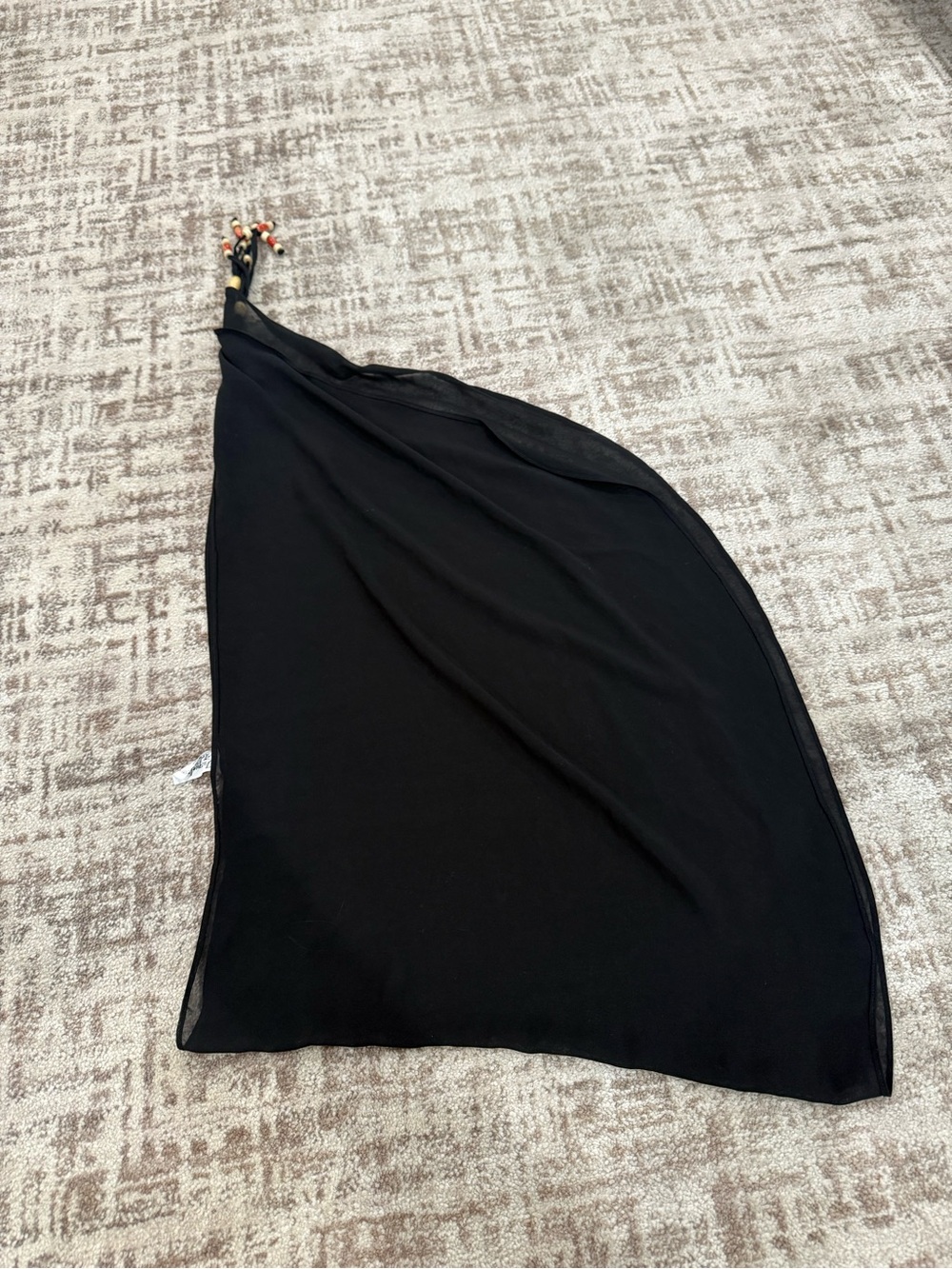 Jacqueline Arnaud Black Sheer Sarong Swim Cover-Up Wrap Pareo Tassel Tie Beach
